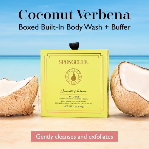 Spongelle Coconut Verbena Wild Flower Buffer Body Scrubber with Box | Bath & Shower Loofah for Women | Exfoliator with Body Wash Infused | 14+ uses
