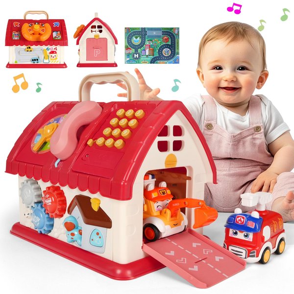 LawnIdyll Toys for 1+ Year Old Girl, 8 in 1 Montessori Toys for 1 Year Old, Multi-Functional House Early Educational Learning Toys for Toddlers 1-3 with Music/Lights/Sound/Clock/Car and Map/Telephone