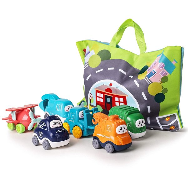 ALASOU Baby Cartoon Car Toys with Playmat/Storage Bag|1st Birthday Gifts for Toddler Toys Age 1-2|Baby Toys for 1 2 3 Year Old Boy Birthday Gift for 12-18 Month|Stocking Stuffers for Toddlers 1-3