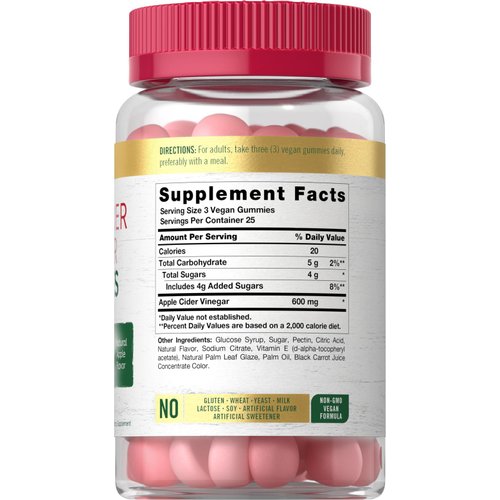 Carlyle Vegan Apple Cider Vinegar Gummies | 75 Count | Apple Flavor | Non-GMO, Gluten Free | ACV Supplement