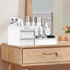 Makeup Desk Cosmetic Storage Box Organizer with Drawers for Dressing Table, Countertop, Bathroom Counter, Elegant Vanity Holder for Brushes, Eyeshadow, Lotions, Lipstick and Nail Polish (White)