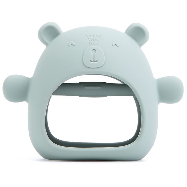 AULEGE Silicone Baby Teether Toy for Infants 3+ Months, Anti-Drop Silicone Baby Mitten Teether for Soothing Teething Pain Relief, Baby Chew Toys for Sucking Needs, BPA Free, Moody Blue