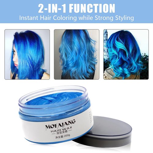 BrimFulite Temporary Hair Color Wax, Instantly Coloring Hair Paint Wax Non-Greasy Washable Blue Hair Wax for Women Men Strong Holding for All Day for Halloween Parties Cosplay Masquerade (Blue)