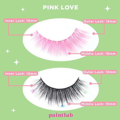 PaintLab Synthetic Lashes, False Eyelashes Natural Look, Lightweight Reusable Lash Extension Strip For Kids, Teens and Women, 2 Pack, Pink Love