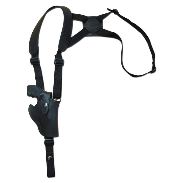 Barsony Black Leather Vertical Cross Harness Shoulder Holster for RUGER LCR 38, 357 right