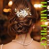Jeairts Flower Wedding Hair Comb Glod Pearl Hair Pieces Leaf Headpiece Bridal Hair Accessories for Women