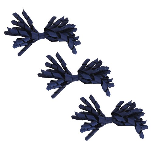 Girls Navy Ribbon Hair Bow, 4.5 inches Wide, Curly Korker Style (1)