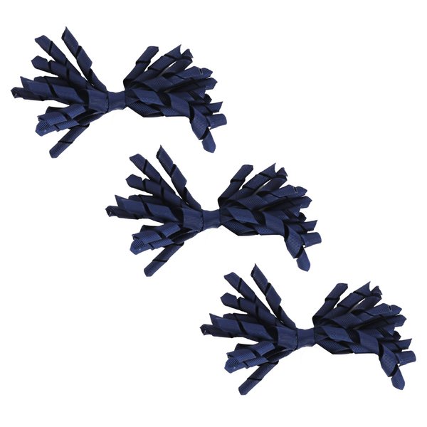 Girls Navy Ribbon Hair Bow, 4.5 inches Wide, Curly Korker Style (1)