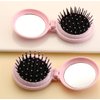 AKOAK 1 Pack Folding Travel Mirror, Hair Comb with Mirror, Round Mini Massage Comb, Portable Travel Makeup Mirror for Girls and Women, Suitable for Handbag/Pocket (Pink)