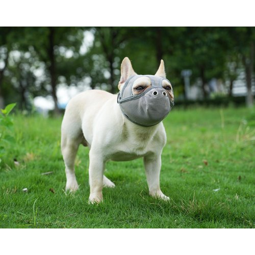 Cilkus Short Snout Dog Muzzles - Bulldog Muzzle Adjustable Breathable Mesh Dog Muzzle Can Stick Out Tongue and Drink Water Anti-Biting and Training Dog (M (16.5" -17.3"), Grey)