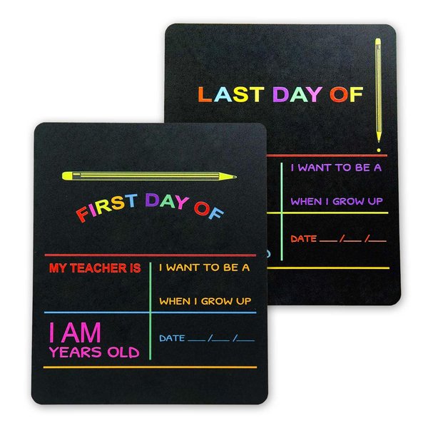 Reusable My First Day and Last of School Set Milestone Sign / 10" x 12" Photo Prop Board for Kids/Black Sign with Vibrant Color Printing