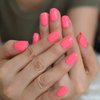 Pretty Deep Bright Neon Pink Press On Nails Short Round False Nails Women Girls Square Nail Art Tips Full Cover Reusable Salon Summer Beauty Fake Fingernails Datechable Acrylic Manicure For Daily Dating Office Home Party (24pcs)