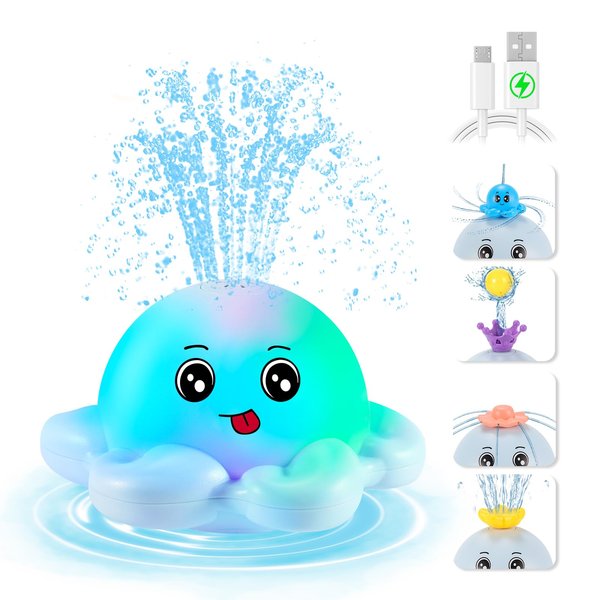 Gigilli Octopus Bath Toys, Christmas Stocking Suffers Bath Toys for Kids Ages 1-3, Baby Boy Light Up Bath Toy Sprinkler 6-12-18 Months, Toddlers Bath Fountain Toy Christmas Baby Birthday 1 2 3 Gift