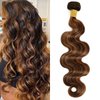 MOMOSHERO Brown Highlight Body Wave Bundles Human Hair, 10A Soft and Glossy Blonde Balayage Ombre Human Hair Bundles 100% Remy Hair Single Ombre Human Hair Bundle #1b/30 Piano Color Dark Root 16 Inch