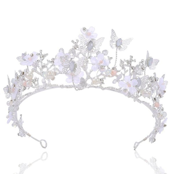 Kilshye Silver Crown Butterfly Rhinestone Tiara Bridal Wedding Crown Queen Costmue Prom Headpiece for Women and Girls (Silver)