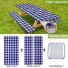 Picnic Table Cover with Bench Covers Camping Essentials Waterproof Windproof Camping Tablecloth with Drawstring Bag, Fitted Rectangle Tables and Seats, 72in, Blue Checkered