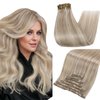 Full Shine Clip in Hair Extensions 120Grams Blonde Clip in Human Hair Extensions Remy Seamless Ash Blonde Hair Highlight Platinum Blonde Real Hair Clip in Extensions Double Weft 7Pcs/120G 22 Inch