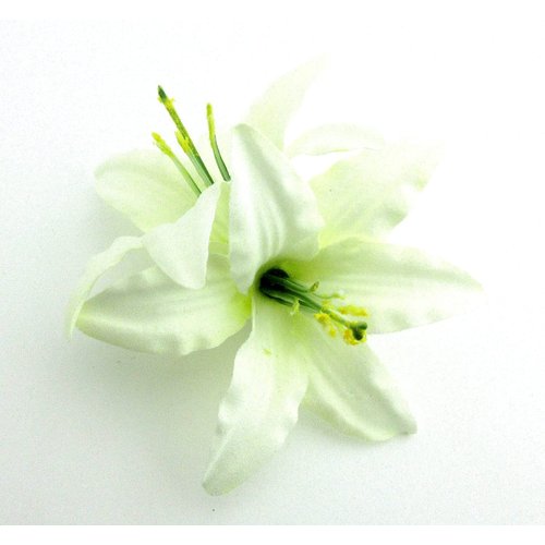 Double 3.5 Inch Tropical Cream White Lily Silk Flower Hair Clip with Teeth