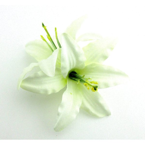 Double 3.5 Inch Tropical Cream White Lily Silk Flower Hair Clip with Teeth