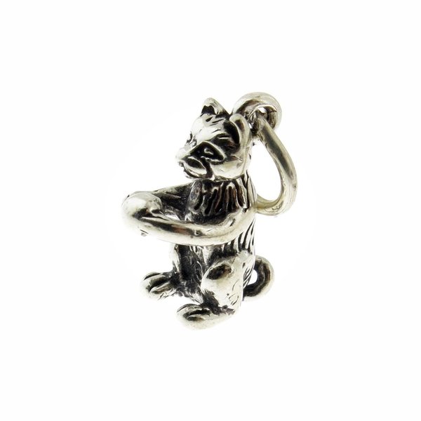 New 925 Sterling Silver Cat Holding a Ball Toy Charm RISHI0142MISH