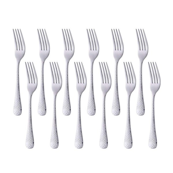 Dessert Forks Salad Fork 7.5 Inches Big Tea Fork BUY&USE Stainless Steel Hammered Surface Silver Tableware 12 PCS