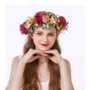 Vivivalue Women Floral Crown Flower Garland Headband Hair Wreath Floral Headpiece Halo Boho with Ribbon Wedding Party Red