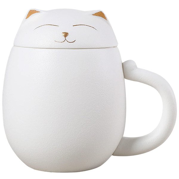 Liywall - Ceramic Tea Mug with Infuser and Lid, Cat Design Handmade Porcelain Tea Cup Strainer With Portable Shockproof Storage Case for Travel Office Home,Wife Girlfriend Gift - White