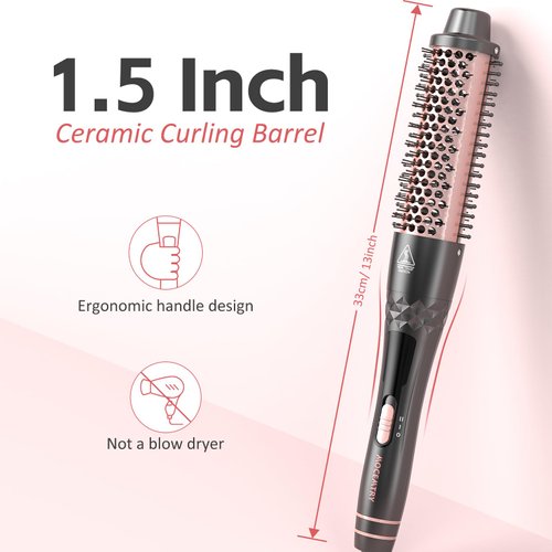 Thermal Brush, MOCEMTRY 1.5" Curling Brush Heated Round Brush with Detachable Brush Head, Double PTC Tourmaline Hot Round Brush, Dual Voltage for Travel