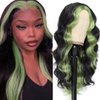 msloosily Highlight Synthetic Body Wave Wig Green Skunk Stripe Wig Synthetic Lace Front Wigs For Black Women 22inch Black And Green Wig Middle Part Wigs Fake Scalp Wavy Wig