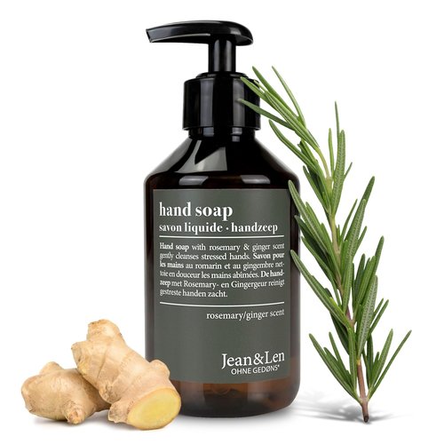Moisturizing Liquid Hand Soap by Jean&Len with Rosemary Ginger scent, for soft and clean hands, silicone and paraben free with natural ingredients, vegan, 8.4 Fl. Oz.