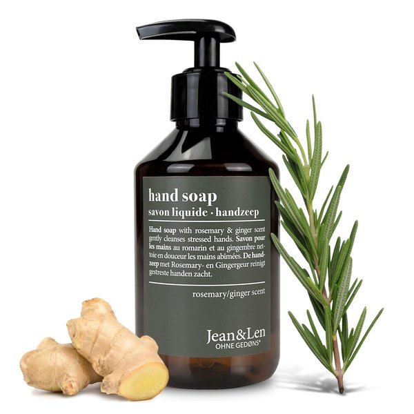 Moisturizing Liquid Hand Soap by Jean&Len with Rosemary Ginger scent, for soft and clean hands, silicone and paraben free with natural ingredients, vegan, 8.4 Fl. Oz.
