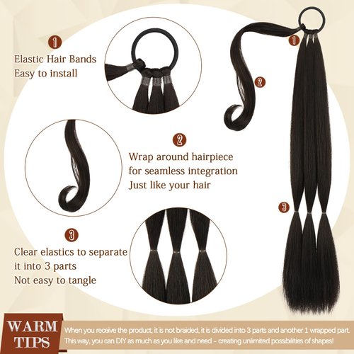 SOFEIYAN Long Braid Ponytail Extension with Hair Tie Straight Sleek Braid Pony Tail Fluffy Natural Soft Synthetic Hairpieces