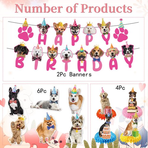 Coskingland Dog Birthday Party Decorations - 12PCS Cute Dog Birthday Decorations Boy Girl Dog Birthday Decorations Doggie Birthday Party Supplies Happy Birthday Banner Hanging Swirls Table Decor