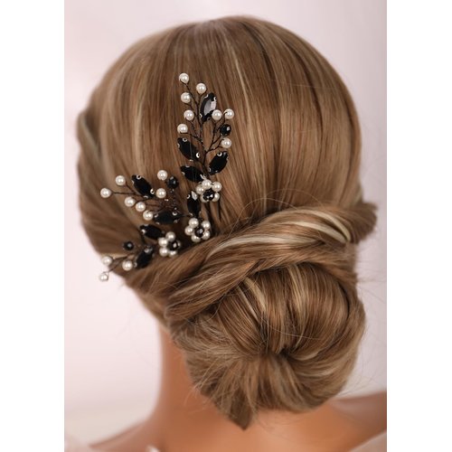 Kercisbeauty 3pcs Flower Rhinestones Beads Pearl Long Hair Pins Set for Women Girls Wedding Bridal Bridesmaids Handmade Cute Hair Piece Jewelry