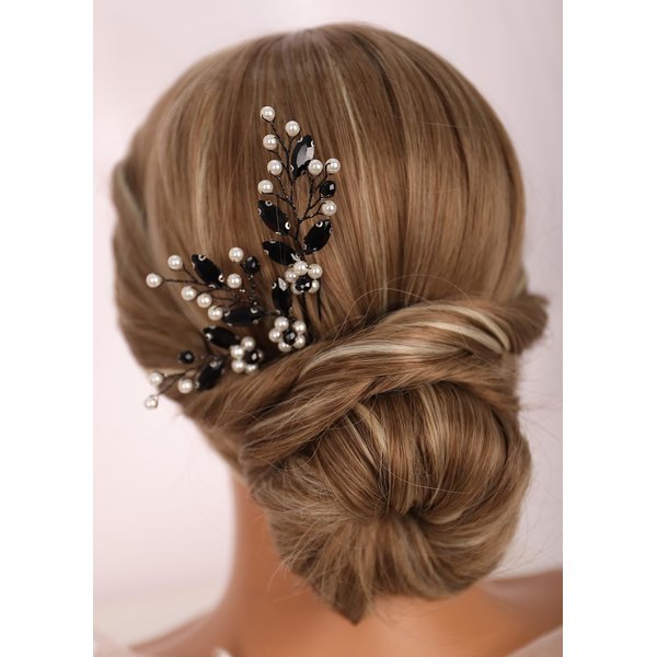 Kercisbeauty 3pcs Flower Rhinestones Beads Pearl Long Hair Pins Set for Women Girls Wedding Bridal Bridesmaids Handmade Cute Hair Piece Jewelry