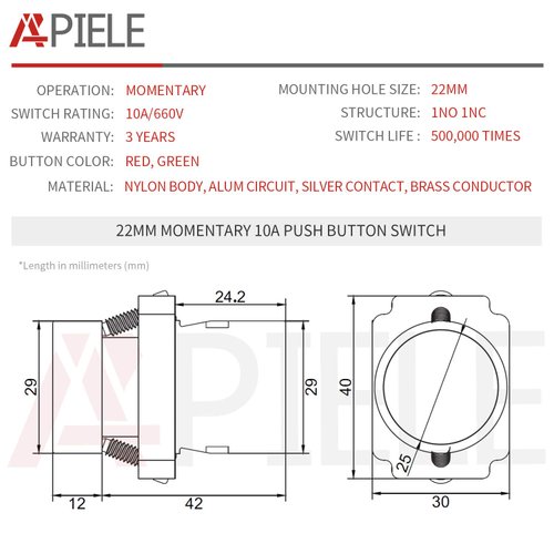 APIELE 2PCS 22MM Momentary Push Button Switch Red Green 1NO 1NC Metal Head XB2-11BN-G&R (1 Red 1 Green)