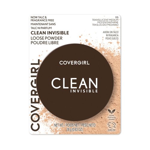COVERGIRL Clean Invisible Loose Powder - Loose Powder, Setting Powder, Vegan Formula - Translucent Medium, 18g (0.63 oz)
