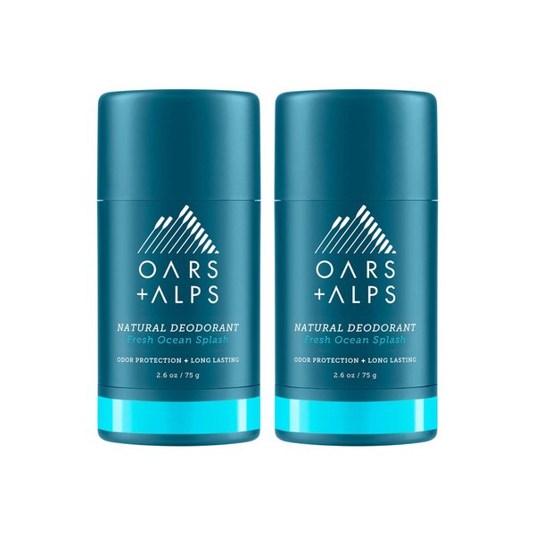 Oars + Alps Aluminum Free Deodorant for Men and Women, Dermatologist Tested and Made with Clean Ingredients, Travel Size, Fresh Ocean Splash, 2 Pack, 2.6 Oz Each