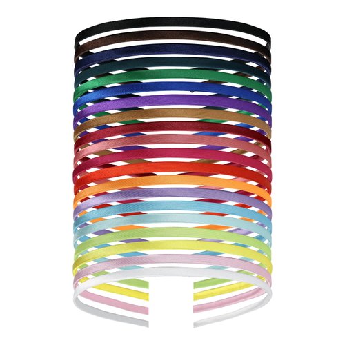 20 Pack Rainbow Plain Blank Cloth Satin Fabric Covered Slim Thin Hard Metal Headband Simple Skinny Wire Hair band Elastic Hair Hoop Holder Clasp Tiara Crown Headpiece Craft DIY Accessories for Women