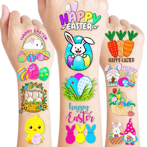 86PCS Easter Bunny Tattoo Temporary Tattoos Birthday Party Decorations Supplies Favors Decor Easter Egg Tattoos Stickers Cute Gifts for Kids Boys Girls Prizes Rewards Easter Carnival