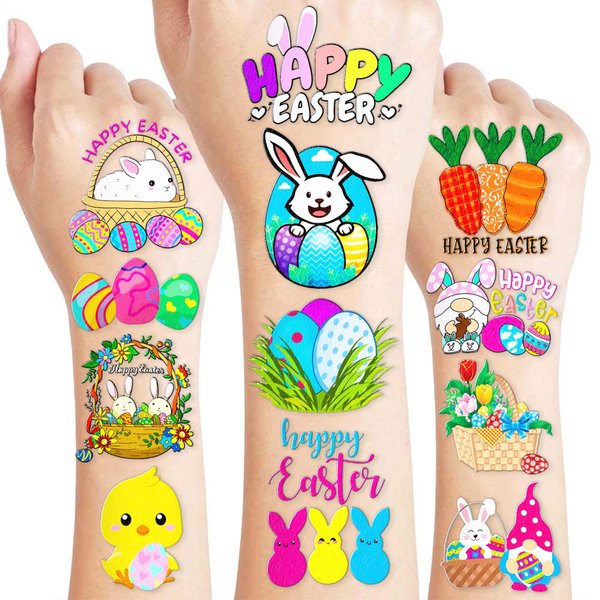 86PCS Easter Bunny Tattoo Temporary Tattoos Birthday Party Decorations Supplies Favors Decor Easter Egg Tattoos Stickers Cute Gifts for Kids Boys Girls Prizes Rewards Easter Carnival