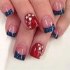 BFY 4th of July Press on Nails Medium Square Fake Nails, French Blue Red Glitter Stars Acrylic Nails, Glossy Gel False Nails Kit Stick Glue on Nails Tip, Independence Day Patriotic Decoration 24 Pcs