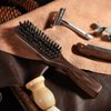 Mens Wild Boar Bristle Hair Brush for Men - Slick Back Hair Brush - Stiff Bristles for Thick Hair, Natural Black Walnut Wooden Handle Hairbrush, Beard Mustache Brush Comb by GAINWELL