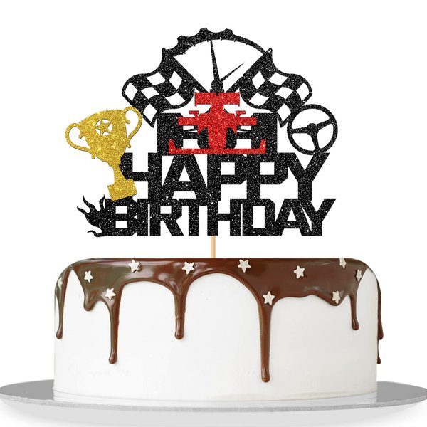 MonMon & Craft Race Car Happy Birthday Cake Topper/Racing Birthday Cake Decor/Fast One Birthday/Baby Shower Adults Birthday Party Decorations (Race Car)