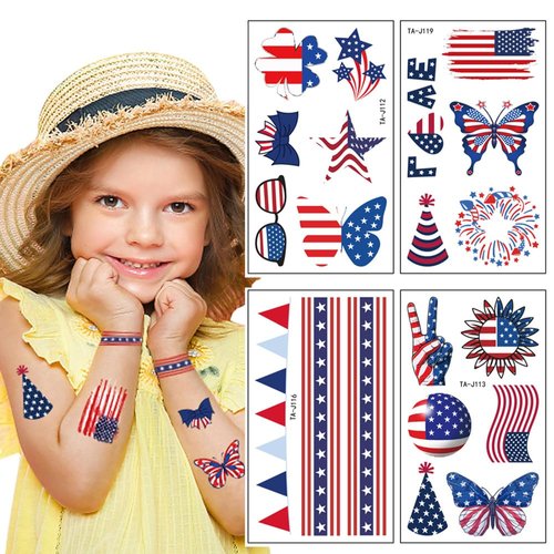 GeRRiT Independence Day Temporary Tattoos American Flag Stickers Red White Blue Tattoo Stickers 4th of July Stickers for Face Arm Decoration Patriotic Tattoos Party Supplies, 10 Sheets