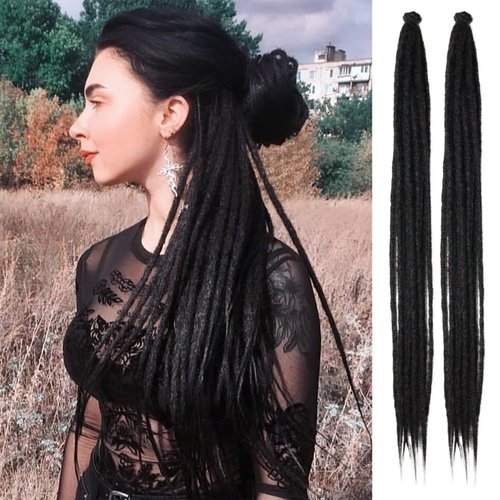 SAVASANA 36 Inch Dreadlock Extensions 20 Strands Boho Style Crochet Hair Dreads Synthetic Single Ended Hippie Loc Hair Extensions Black Handmade Crochet Braids for Women & Men
