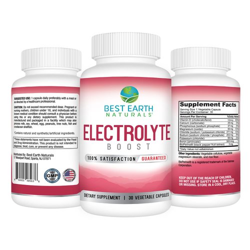 Best Earth Naturals Electrolyte Support Supplement - Support Electrolyte Balance with Vitamin D, Calcium, Magnesium, Sodium, Potassium, Boron and More - 30 ct. Capsules