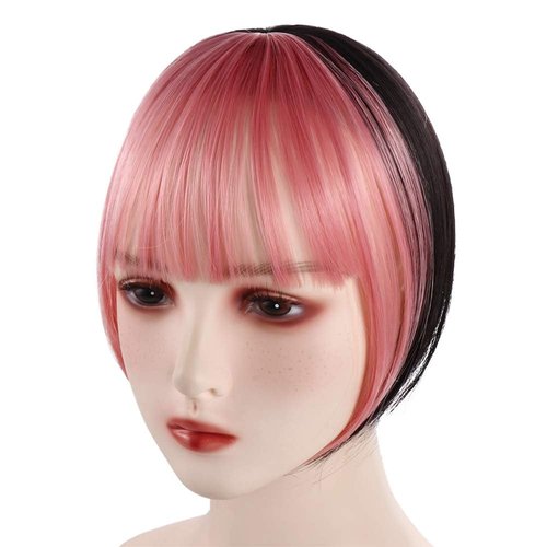 Vctitil Two-color Stitching Air Bangs Clip In Hair Bangs Hairpiece Synthetic Fake Bangs Clip In Hair Extensions Clip In Hair Pieces(pink)