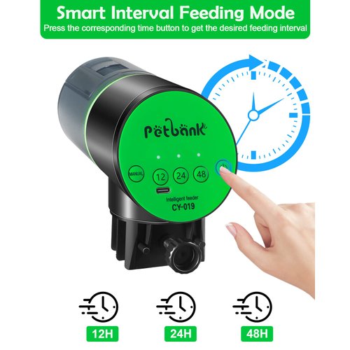 Petbank Automatic Fish Feeder for Aquarium - Rechargeable Food Dispenser for Fish Tank, Vacation Fish Feeder Timer with USB Charger Cable