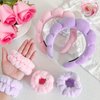 Beleki Spa Headband for Washing and Wristband Set Sponge Headband Women Face Wash Makeup Skincare Headband Non Slip Puffy Headwear Thick Hair Accessories for Women Girls, Purple